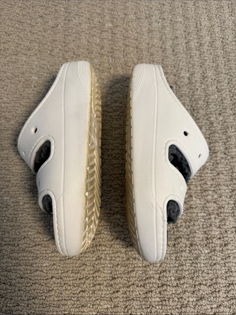 Unisex White Slide Sandals with Gray Fleece Lining